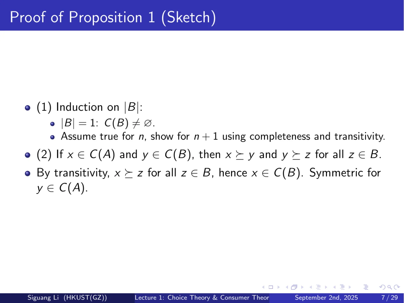 课件第 7 页：Proof of Proposition 1 (Sketch)
