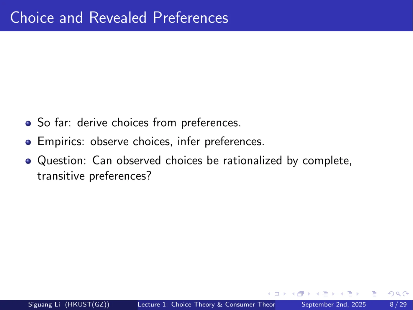 课件第 8 页：Choice and Revealed Preferences