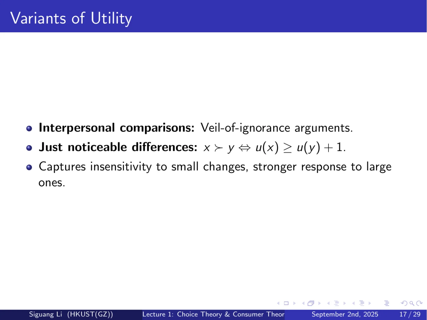 课件第 17 页：Variants of Utility