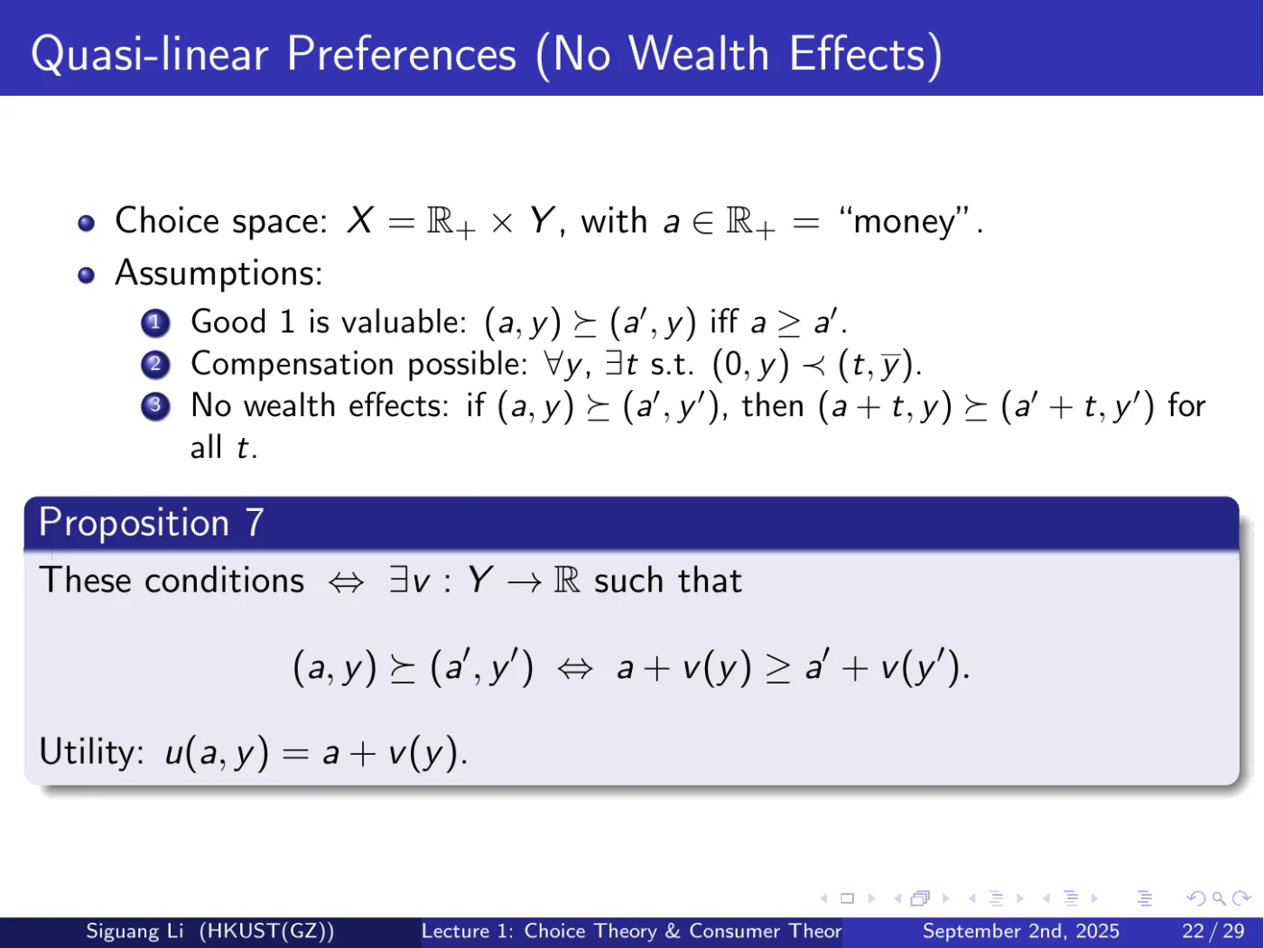 课件第 22 页：Quasi-linear Preferences (No Wealth Effects)