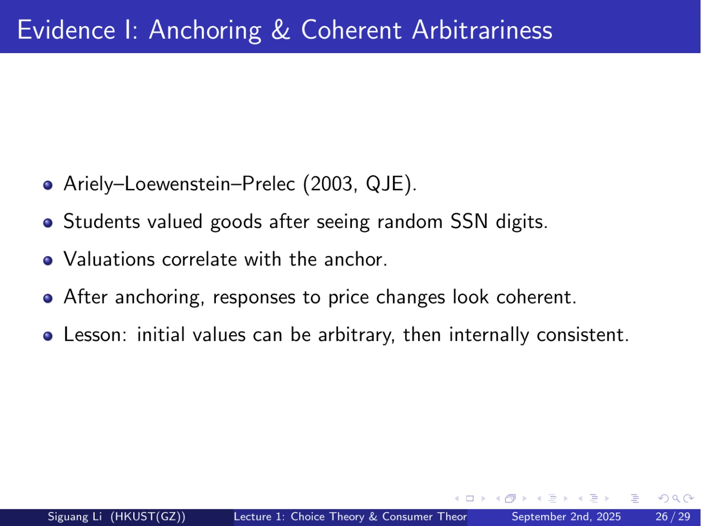 课件第 26 页：Evidence I: Anchoring & Coherent Arbitrariness