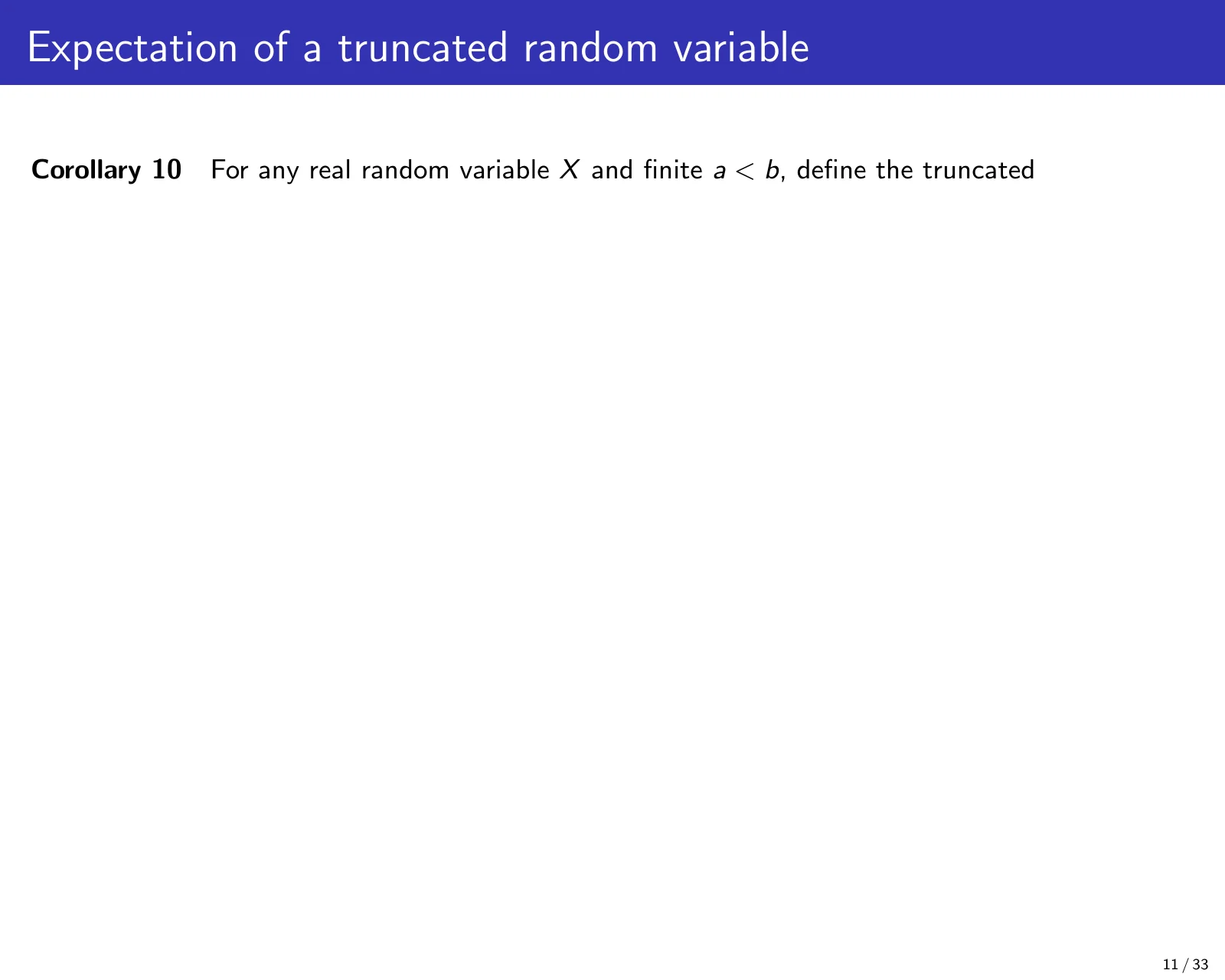 课件第 11 页：Expectation of a truncated random variable