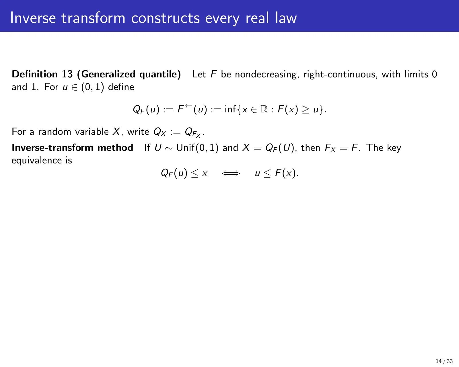 课件第 14 页：Inverse transform constructs every real law