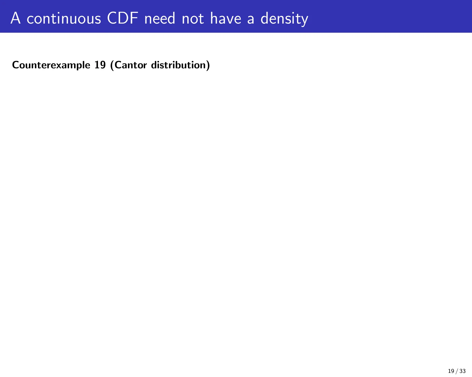 课件第 19 页：A continuous CDF need not have a density
