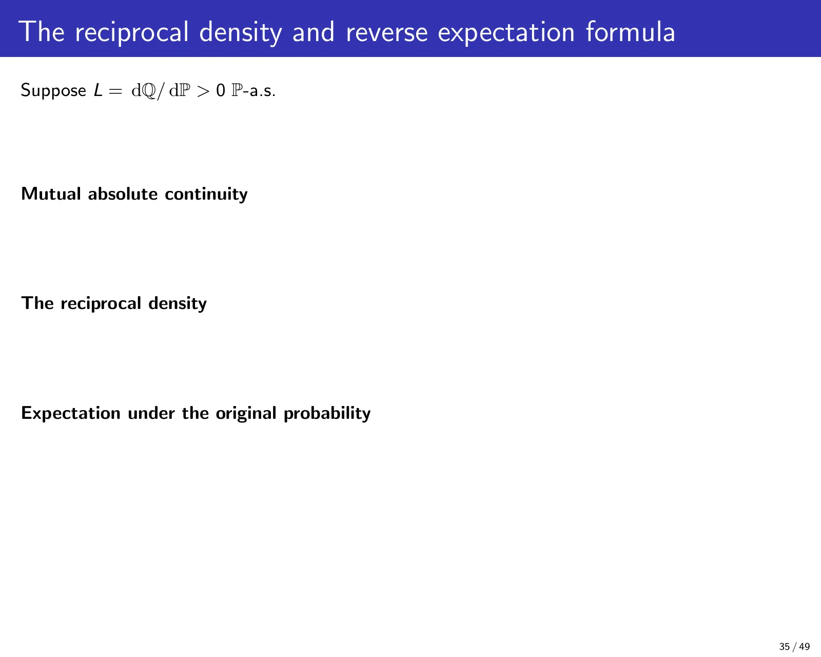 课件第 35 页：The reciprocal density and reverse expectation formula