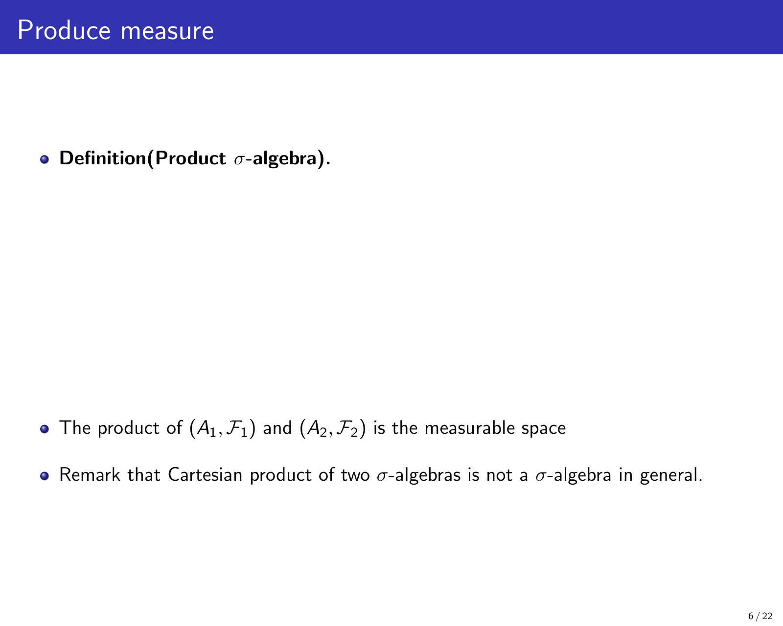 课件第 6 页：Product measure: the product σ-algebra
