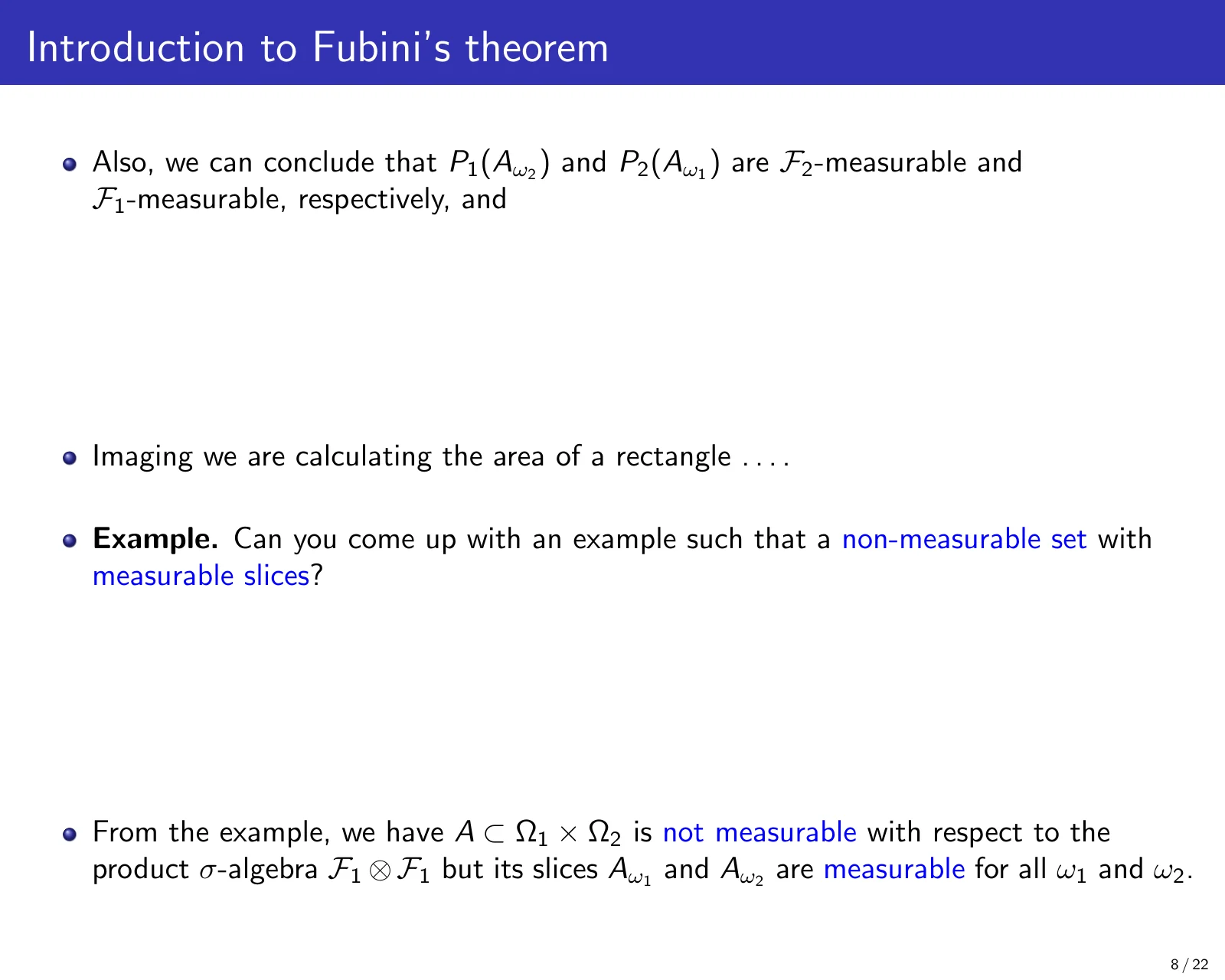 课件第 8 页：Introduction to Fubini's theorem